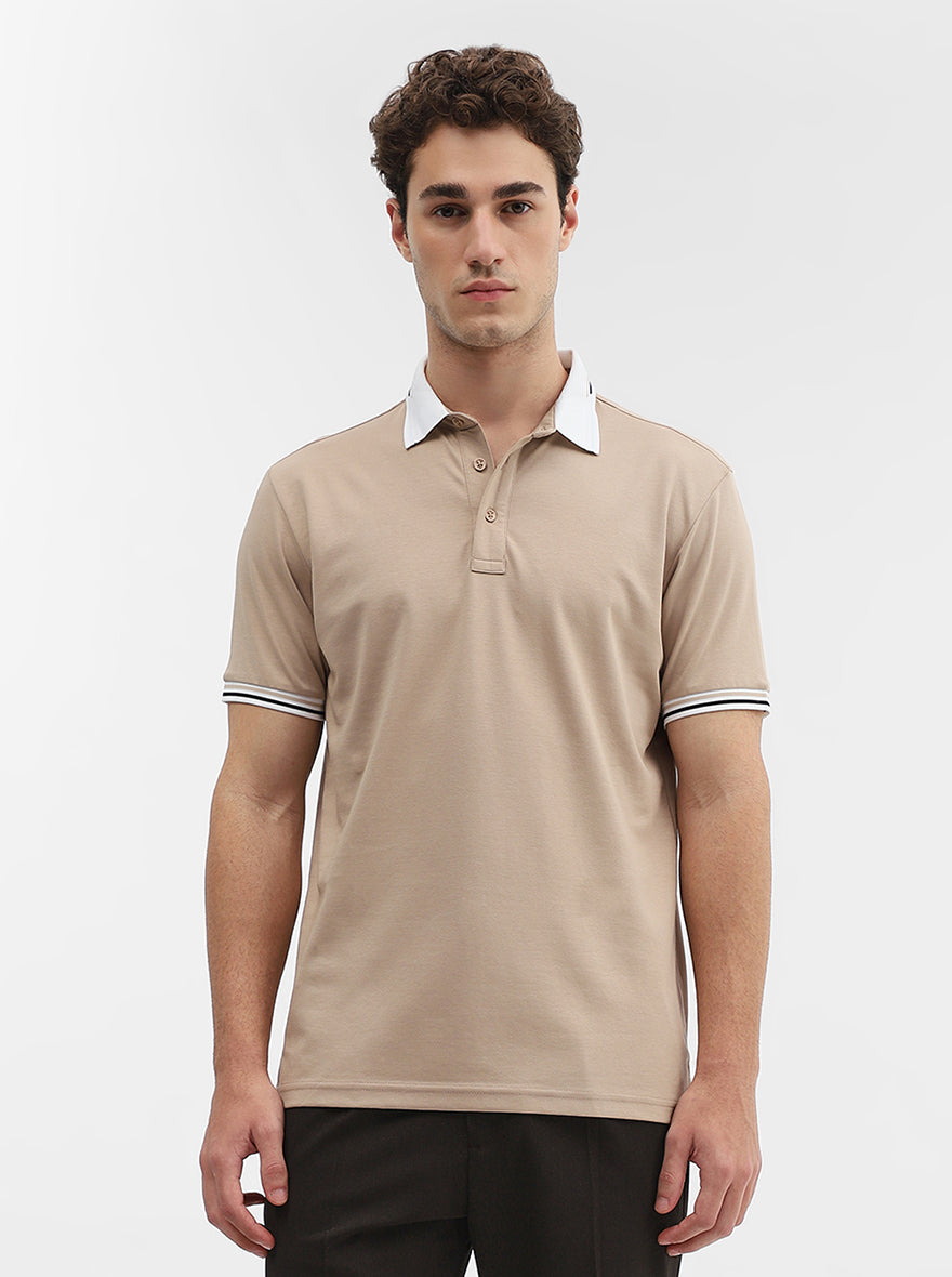 Fawn Solid Slim Fit Polo T-Shirt | JadeBlue