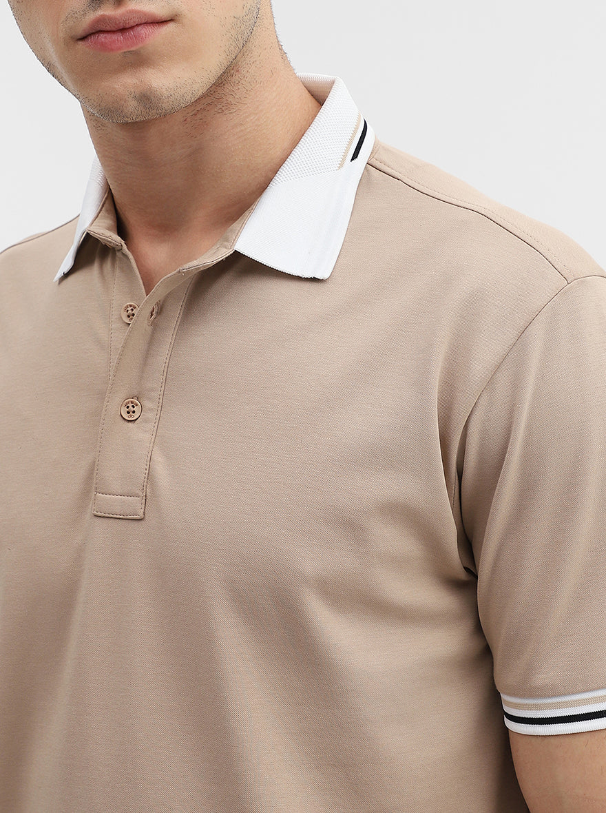 Fawn Solid Slim Fit Polo T-Shirt | JadeBlue
