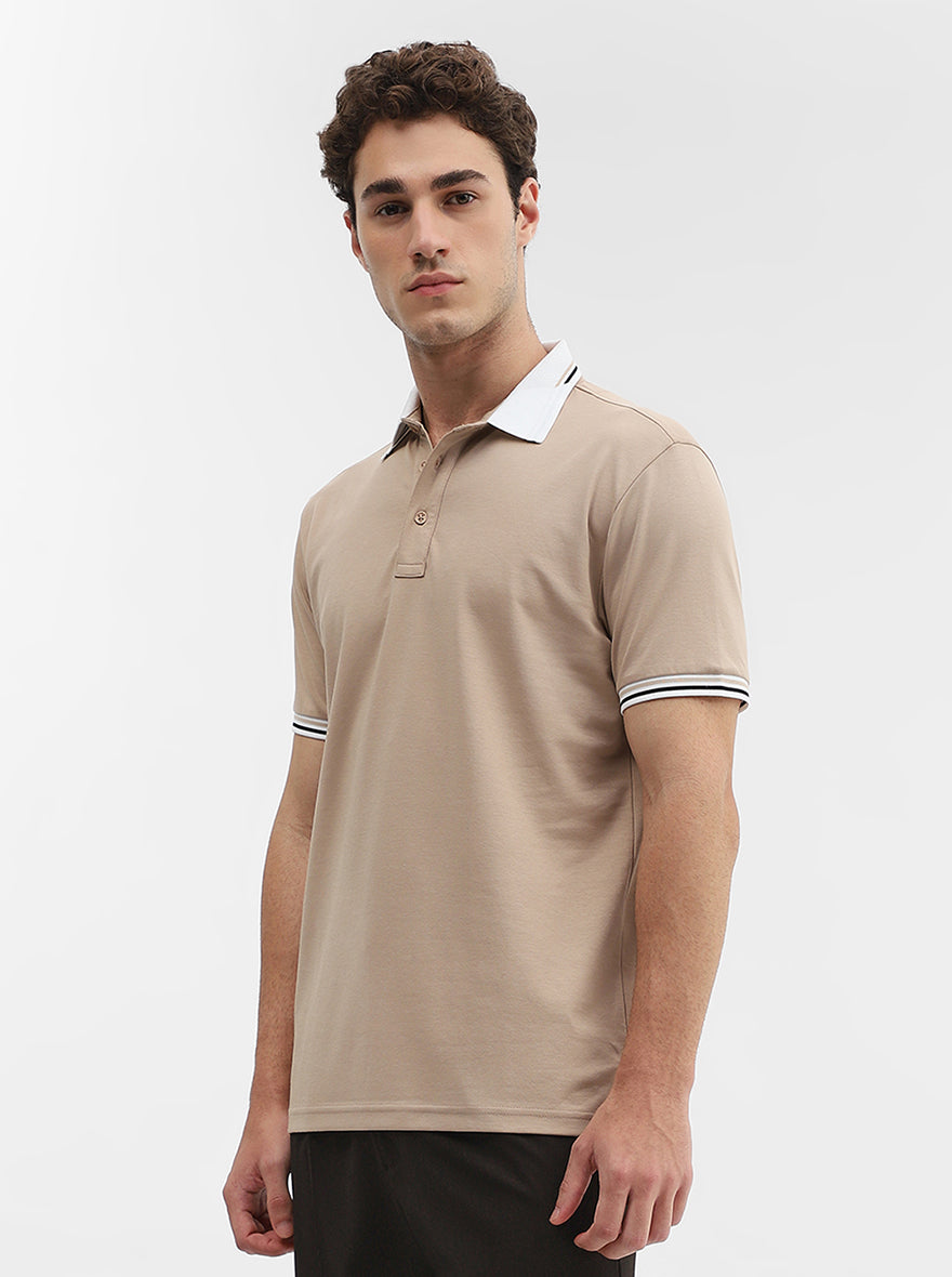 Fawn Solid Slim Fit Polo T-Shirt | JadeBlue