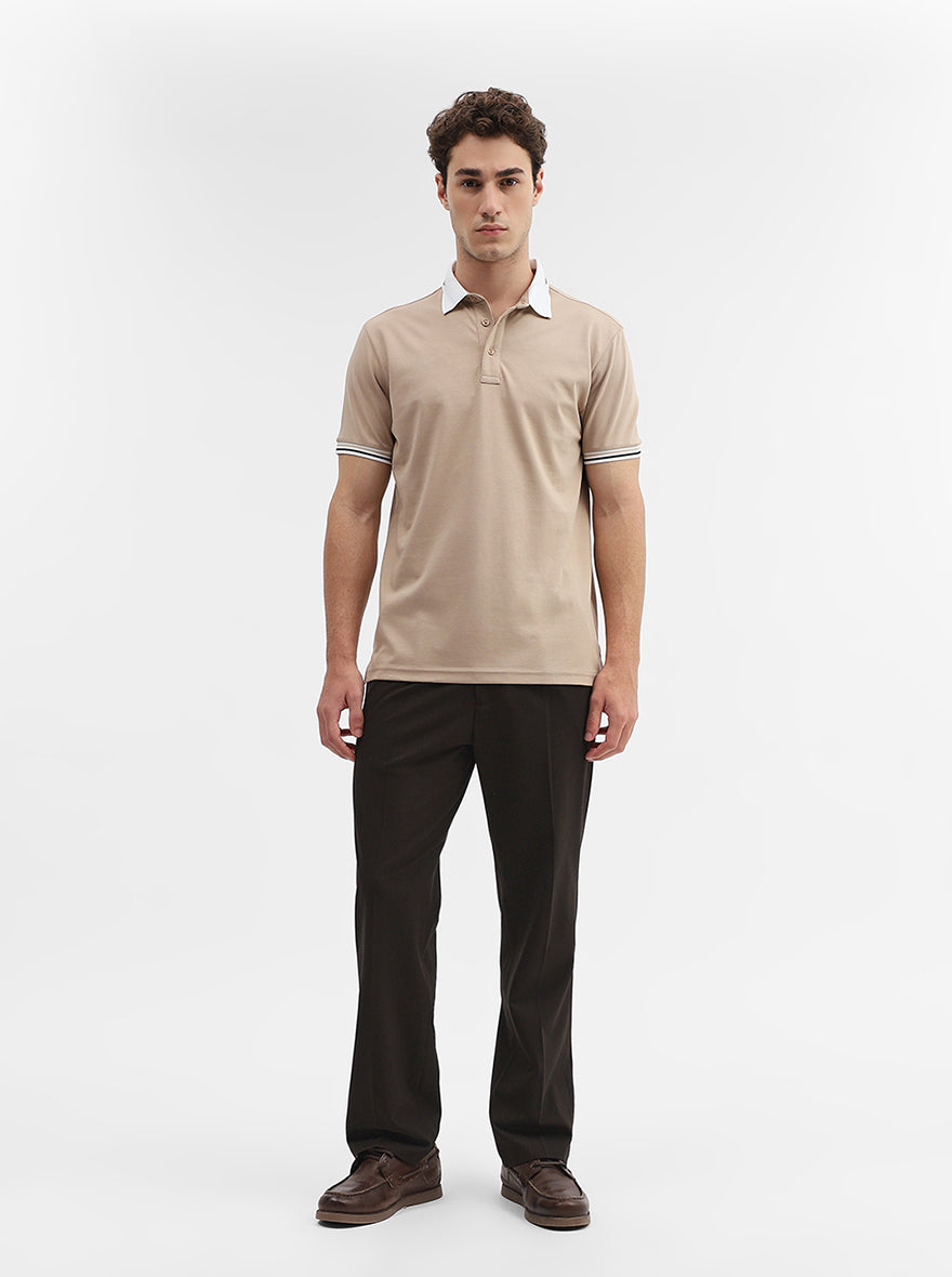 Fawn Solid Slim Fit Polo T-Shirt | JadeBlue