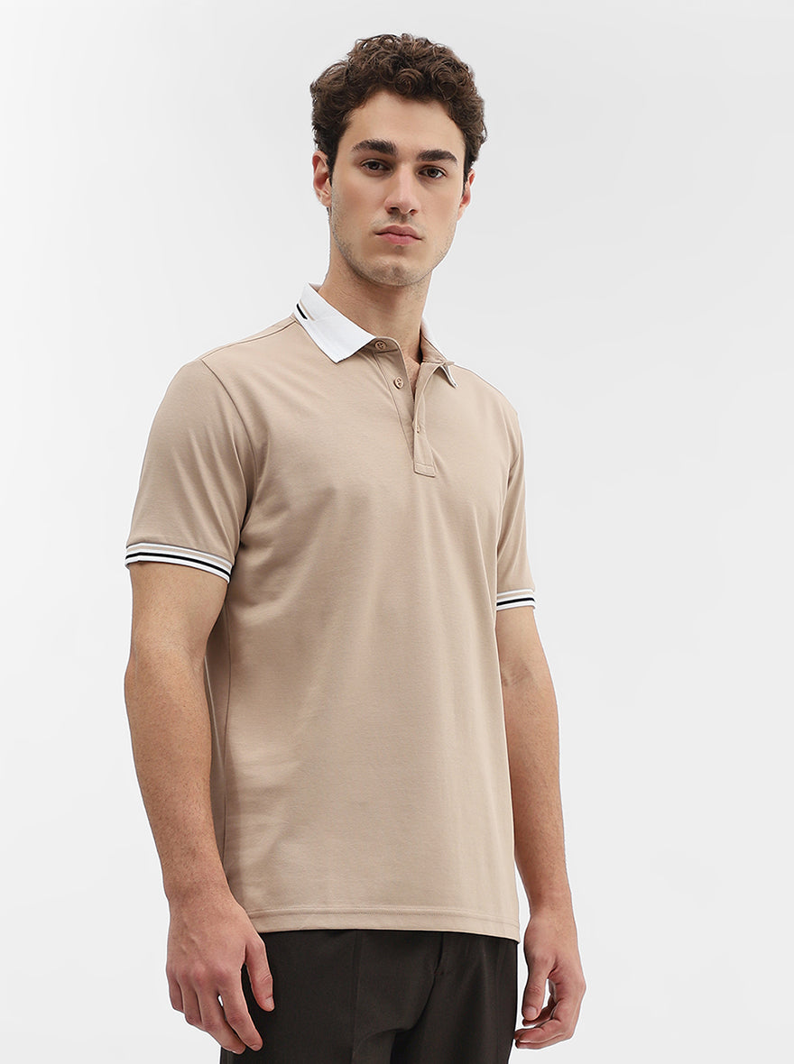 Fawn Solid Slim Fit Polo T-Shirt | JadeBlue