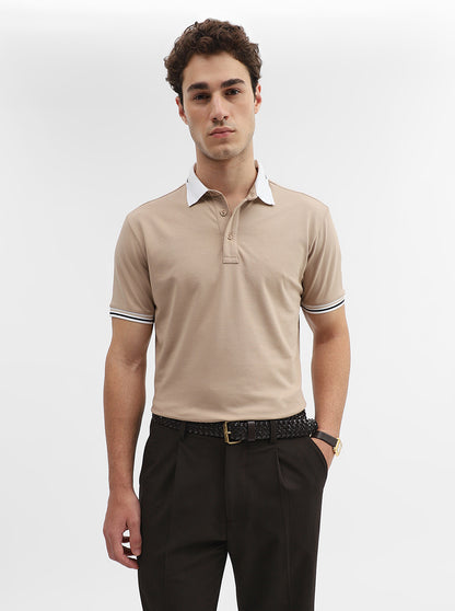 Fawn Solid Slim Fit Polo T-Shirt | JadeBlue