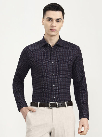 Blue Printed Slim Fit Formal Shirt | JadeBlue Super Luxe