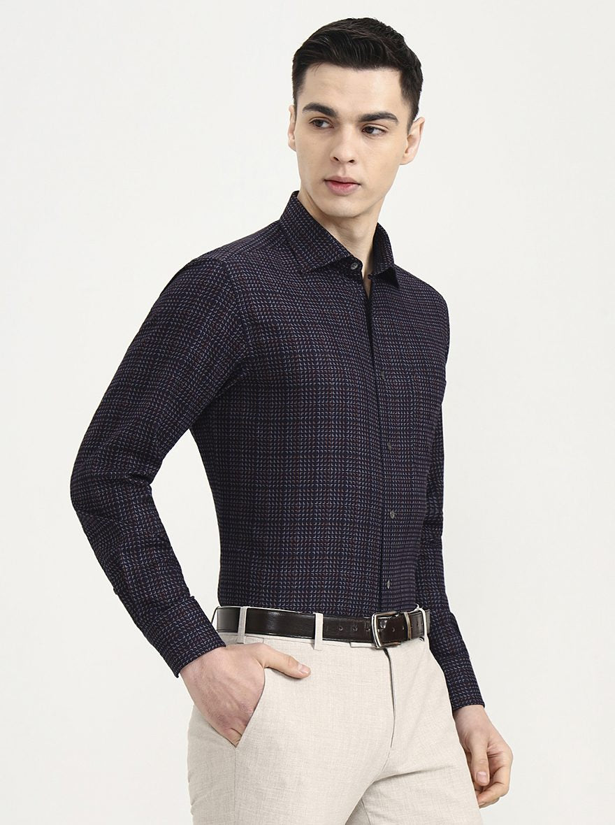 Blue Printed Slim Fit Formal Shirt | JadeBlue Super Luxe