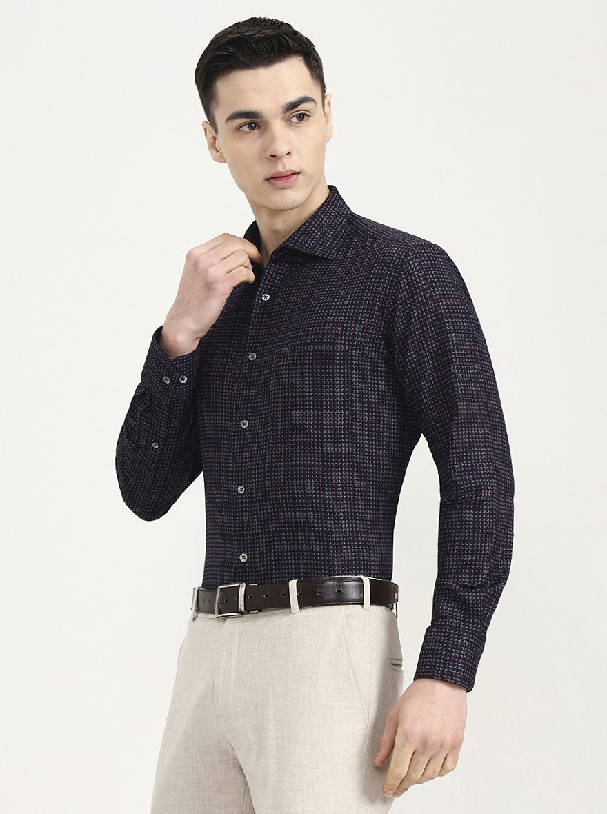 Blue Printed Slim Fit Formal Shirt | JadeBlue Super Luxe