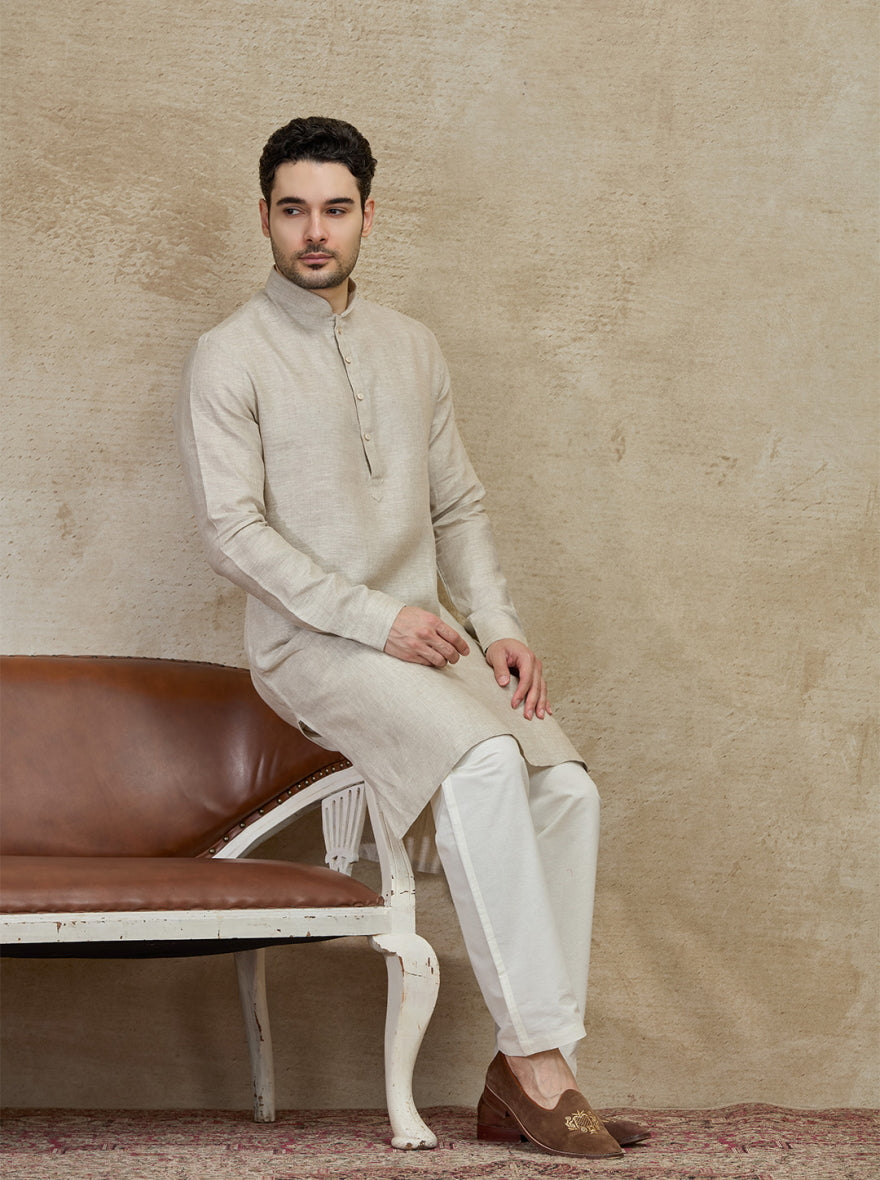 Natural Solid Kurta Pajama | Virasana