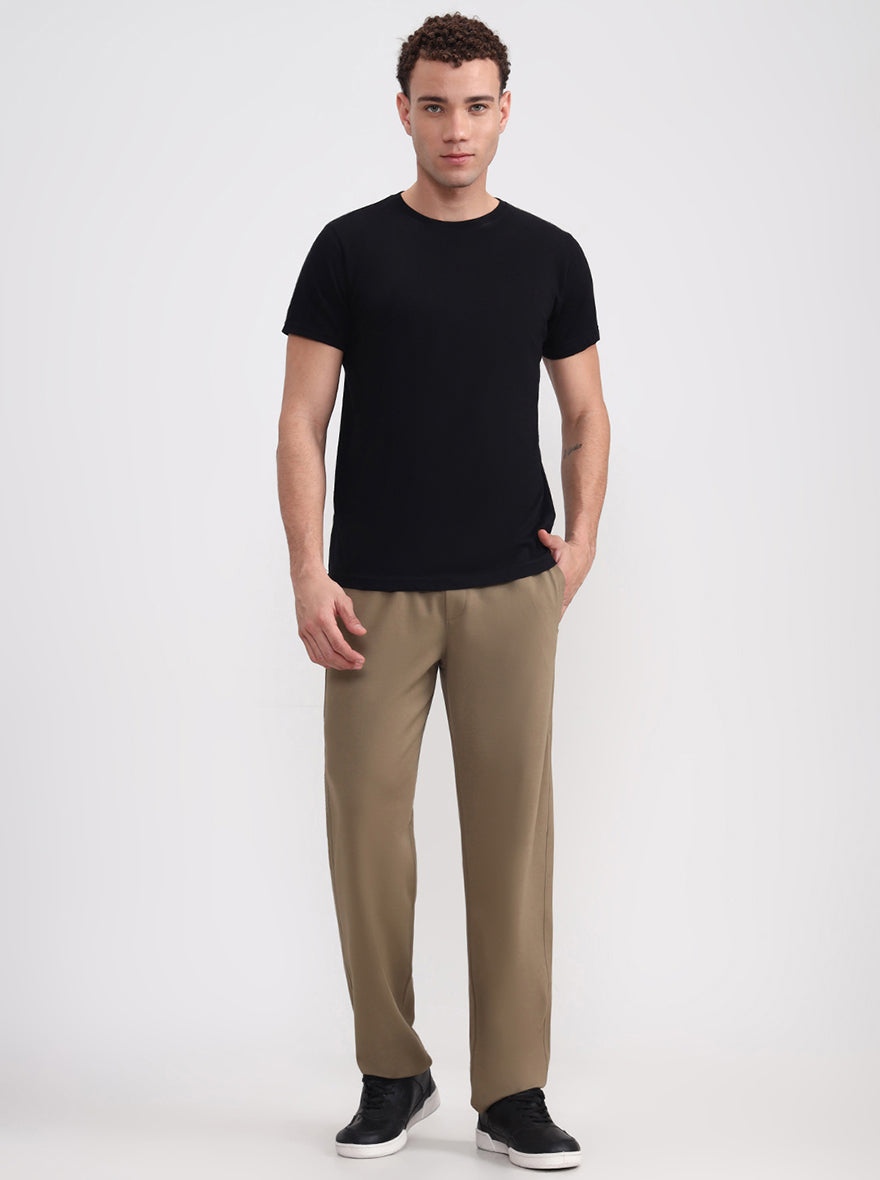 Khaki Solid Slim Fit Track Pant | JadeBlue