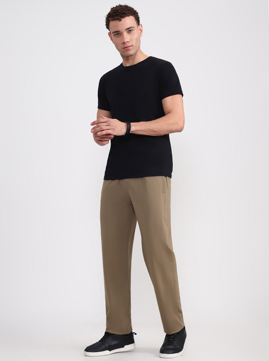 Khaki Solid Slim Fit Track Pant | JadeBlue