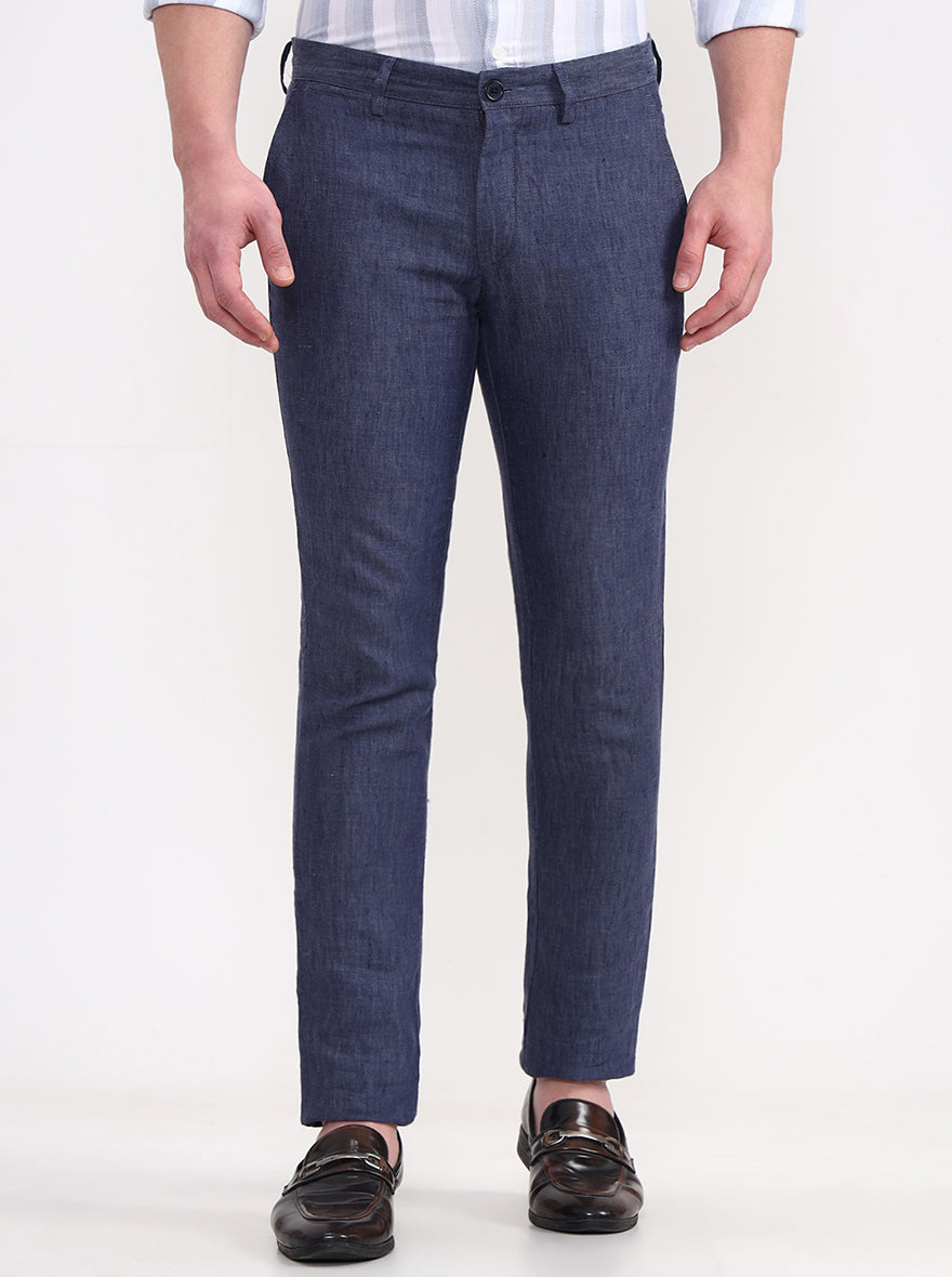 Blue Solid Uno Fit Casual Trouser | JadeBlue