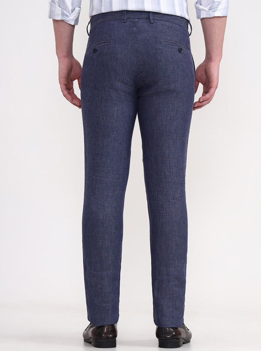 Blue Solid Uno Fit Casual Trouser | JadeBlue