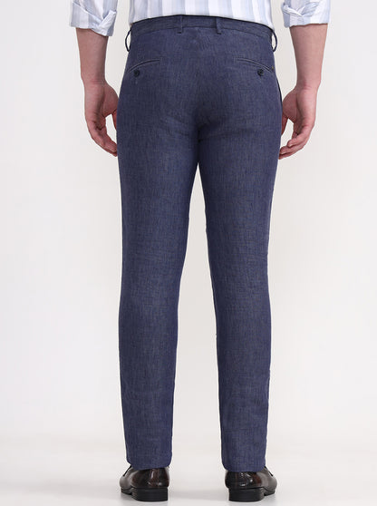 Blue Solid Uno Fit Casual Trouser | JadeBlue