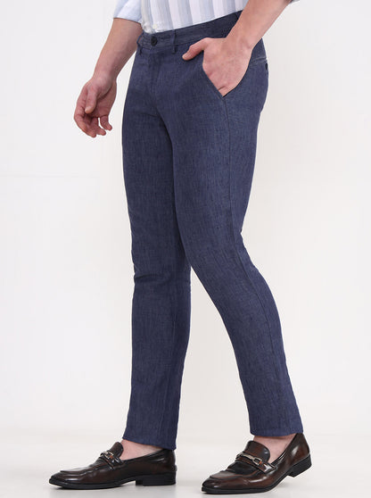 Blue Solid Uno Fit Casual Trouser | JadeBlue
