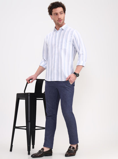 Blue Solid Uno Fit Casual Trouser | JadeBlue
