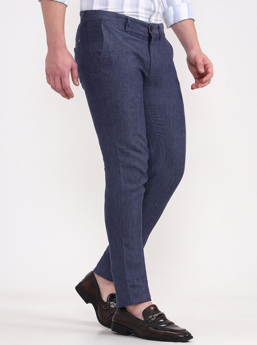 Blue Solid Uno Fit Casual Trouser | JadeBlue