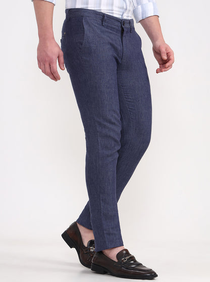 Blue Solid Uno Fit Casual Trouser | JadeBlue