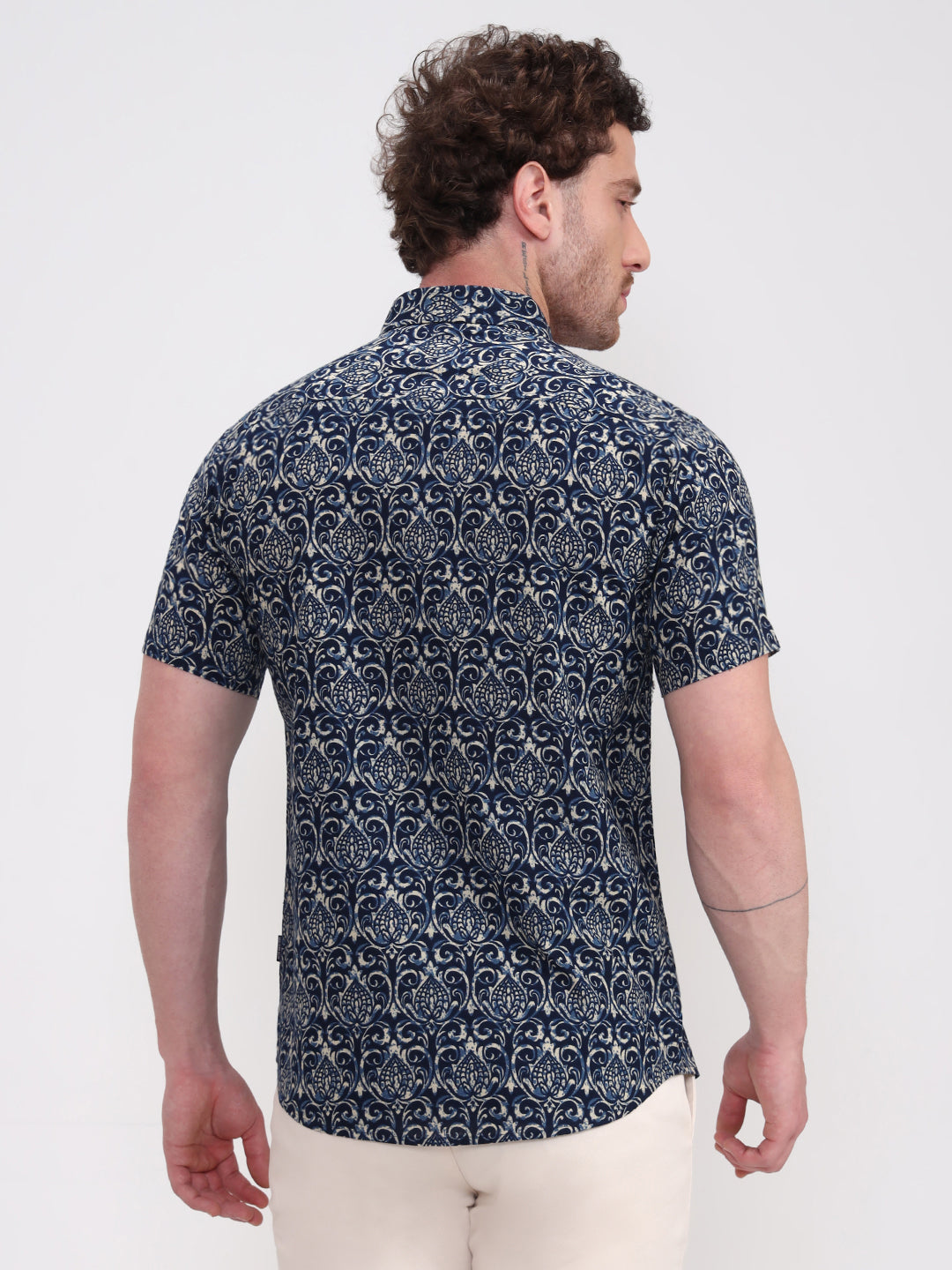 Navy Blue Printed Slim Fit Casual Shirt | JadeBlue