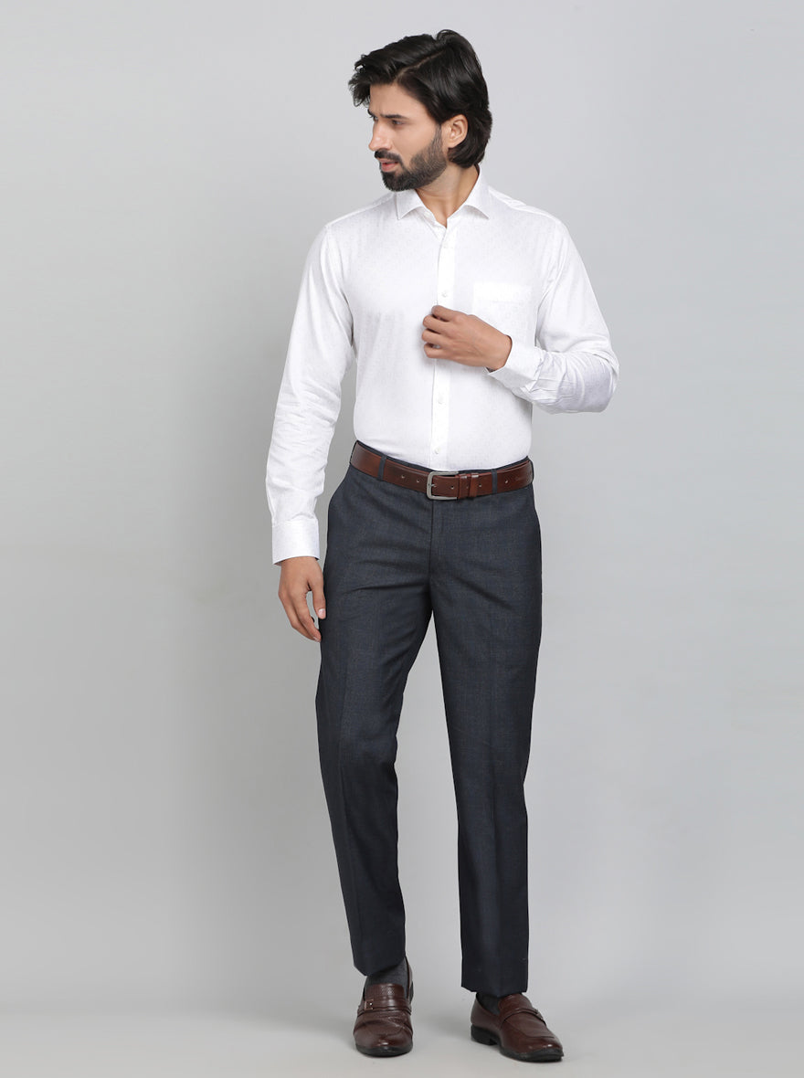 White Printed Slim Fit Formal Shirt | Metal
