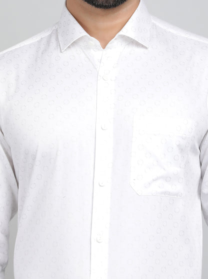 White Printed Slim Fit Formal Shirt | Metal