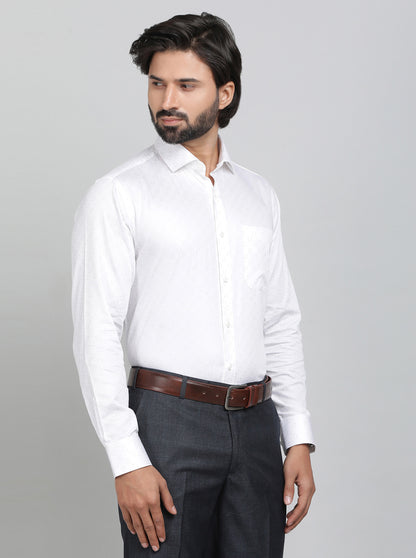 White Printed Slim Fit Formal Shirt | Metal