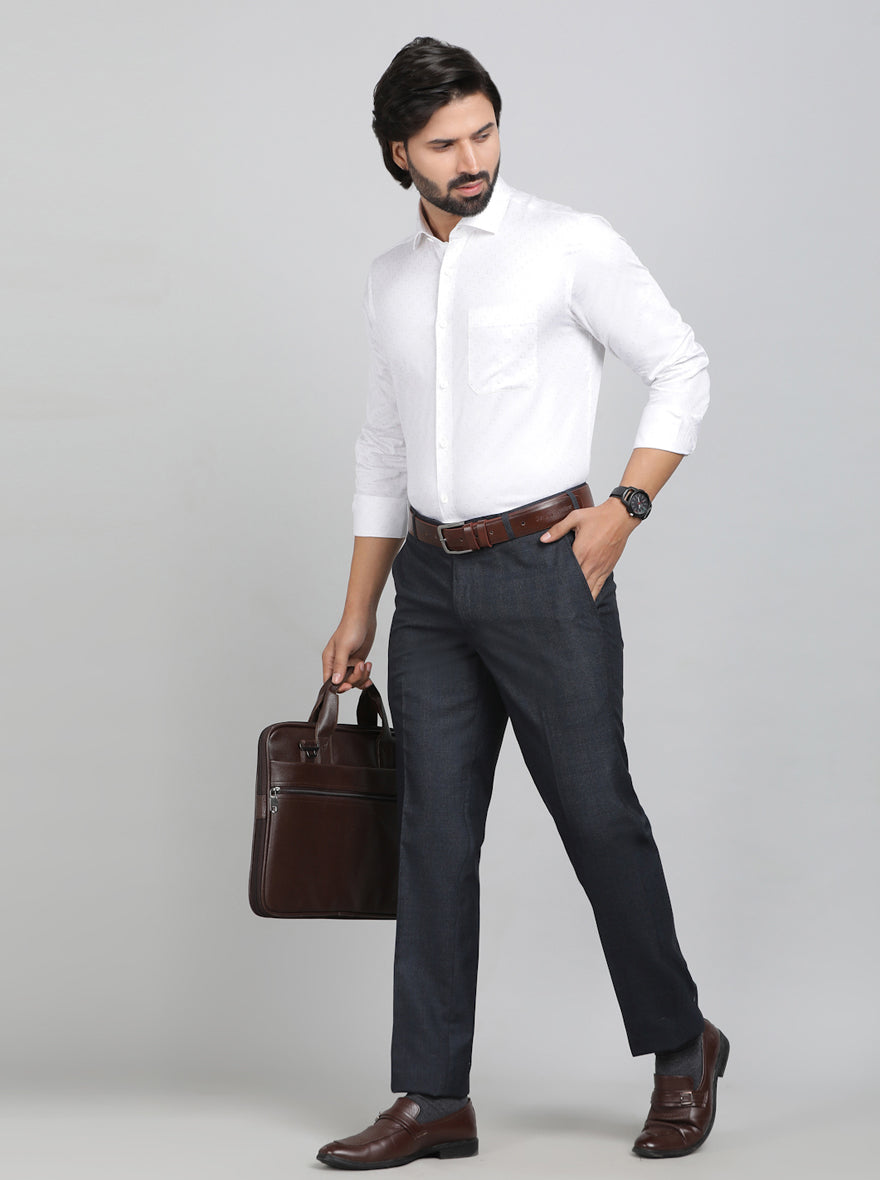 White Printed Slim Fit Formal Shirt | Metal