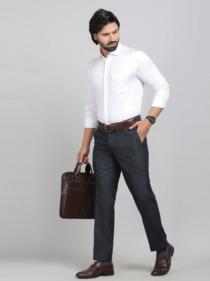 White Printed Slim Fit Formal Shirt | Metal