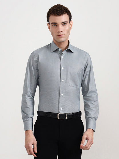 Green & White Solid Slim Fit Formal Shirt | Metal