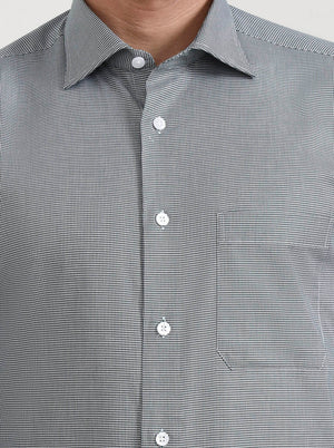 Green & White Solid Slim Fit Formal Shirt | Metal