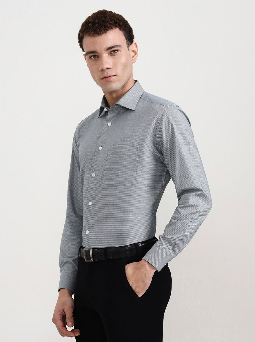 Green & White Solid Slim Fit Formal Shirt | Metal