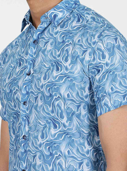 Blue Printed Slim Fit Casual Shirt | JadeBlue