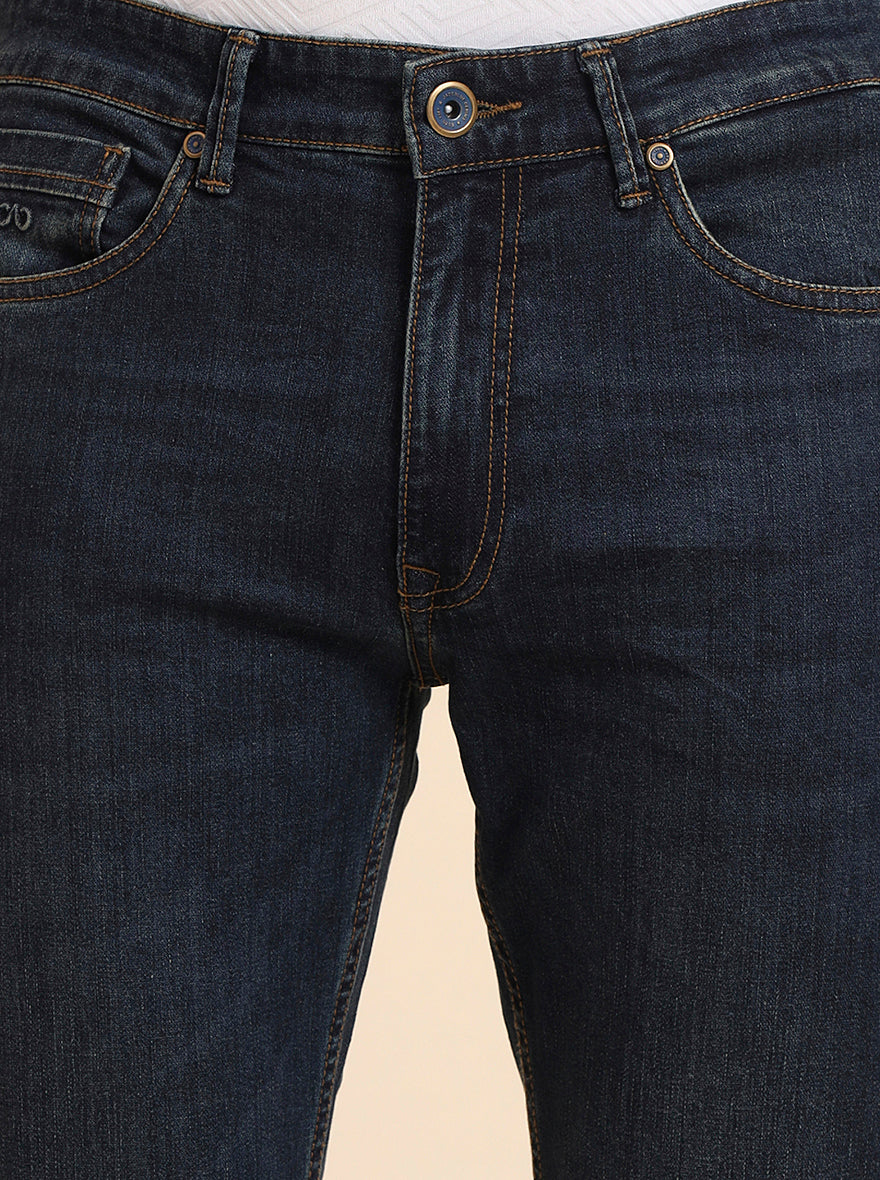 Tinted Deep Blue Solid Slim Fit Jeans | JadeBlue