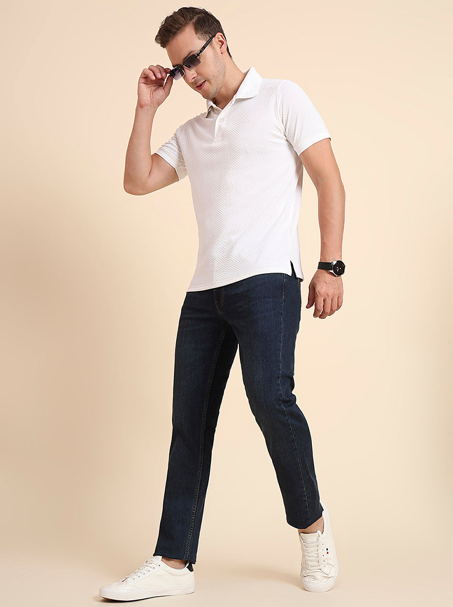 Tinted Deep Blue Solid Slim Fit Jeans | JadeBlue