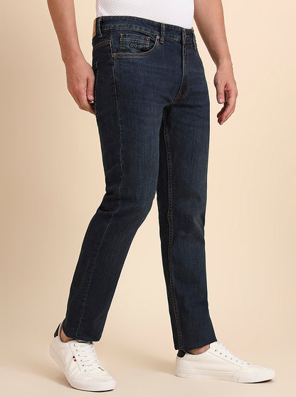 Tinted Deep Blue Solid Slim Fit Jeans | JadeBlue