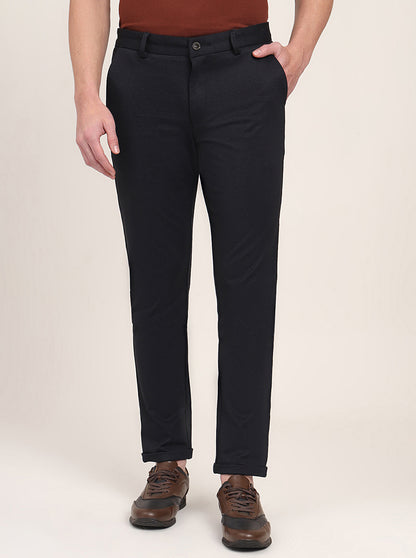 Navy Blue Solid Venice Fit Casual Trouser | JadeBlue