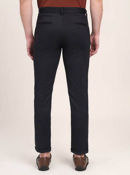 Navy Blue Solid Venice Fit Casual Trouser | JadeBlue