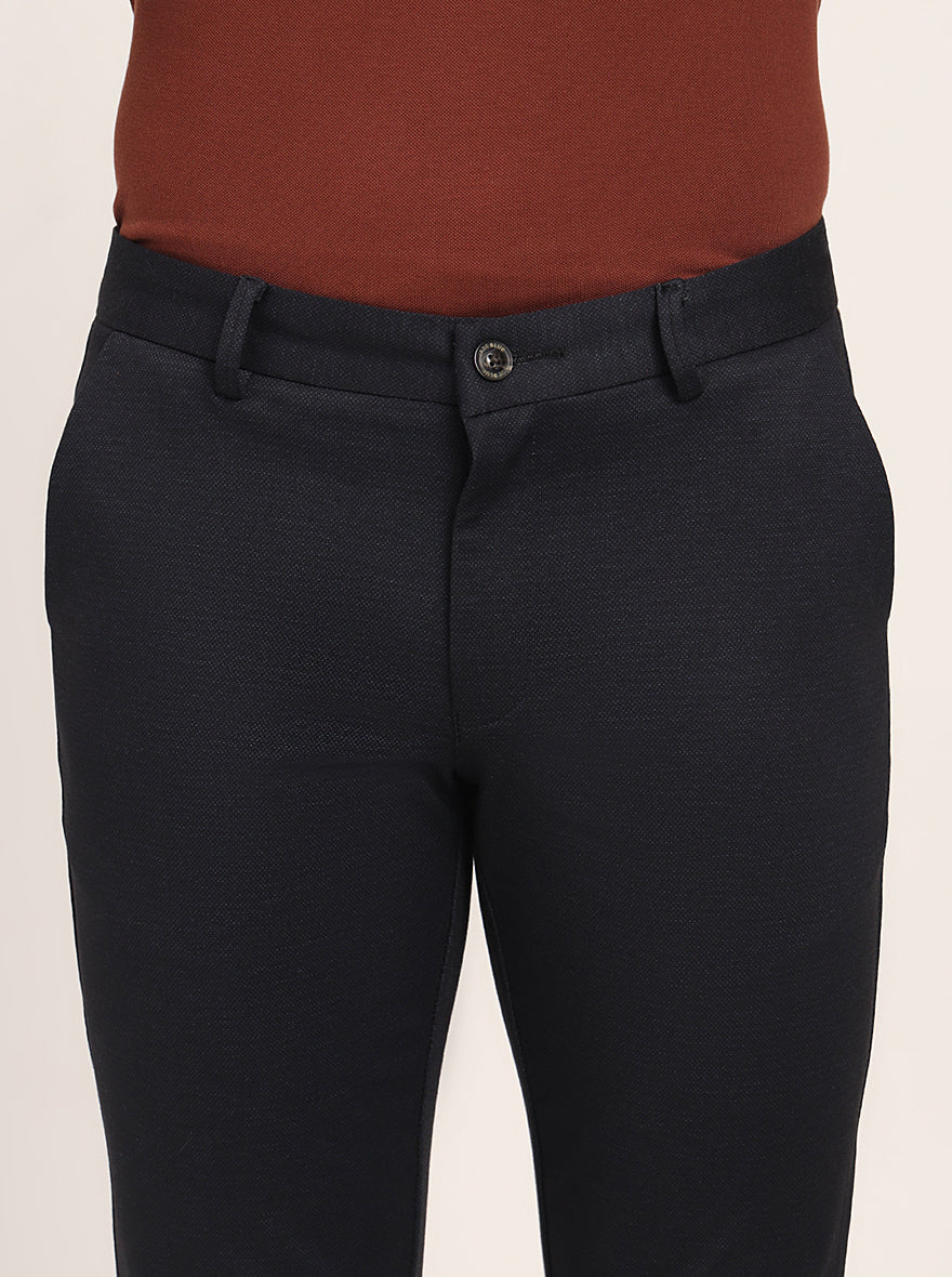 Navy Blue Solid Venice Fit Casual Trouser | JadeBlue