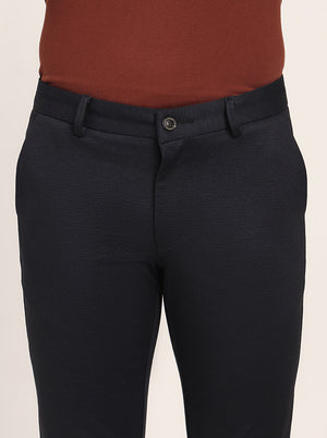 Navy Blue Solid Venice Fit Casual Trouser | JadeBlue