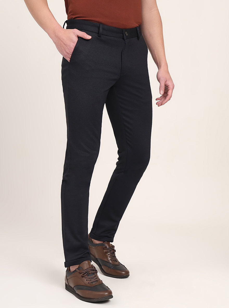 Navy Blue Solid Venice Fit Casual Trouser | JadeBlue