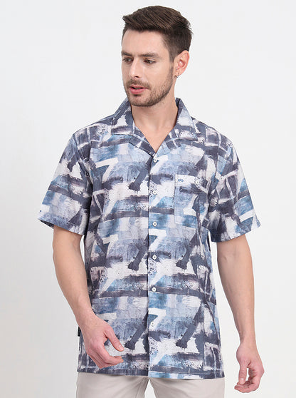Blue Printed Slim Fit Casual Shirt | JadeBlue