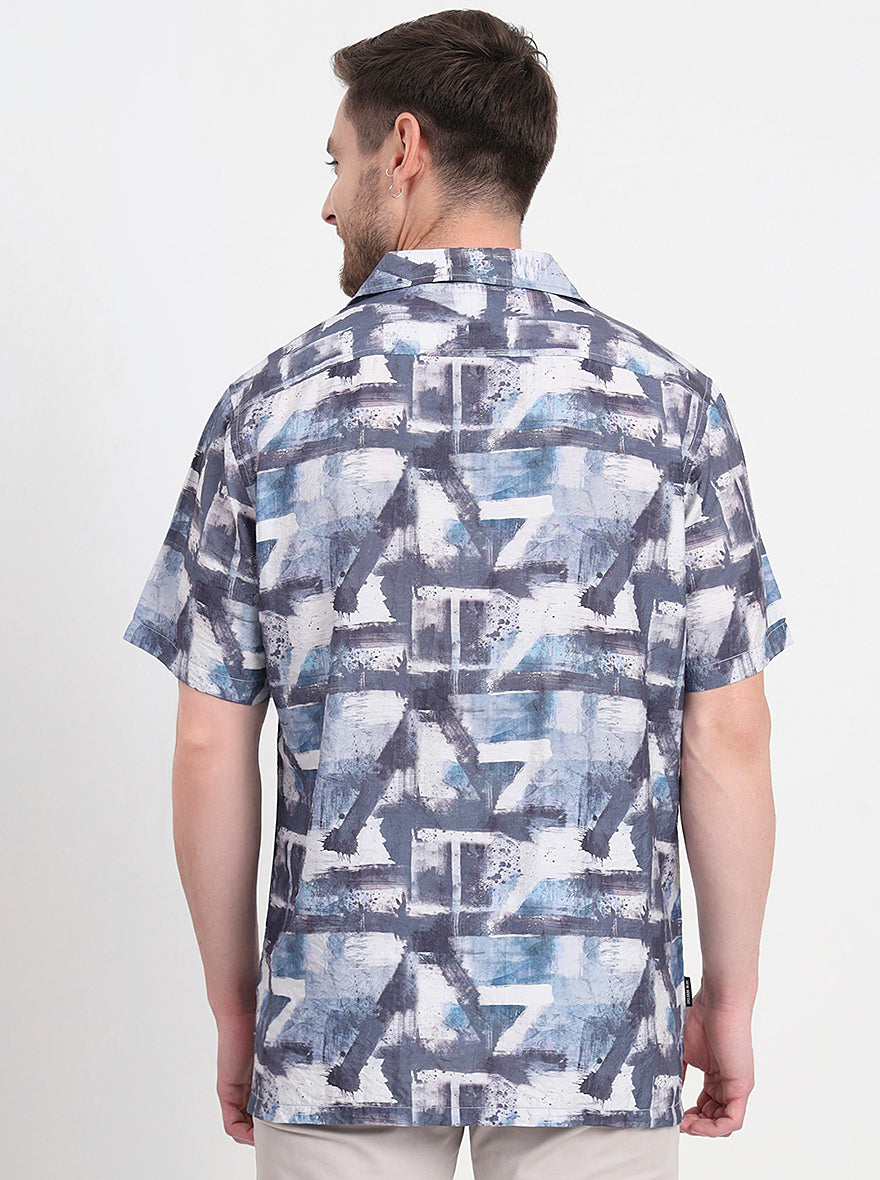 Blue Printed Slim Fit Casual Shirt | JadeBlue