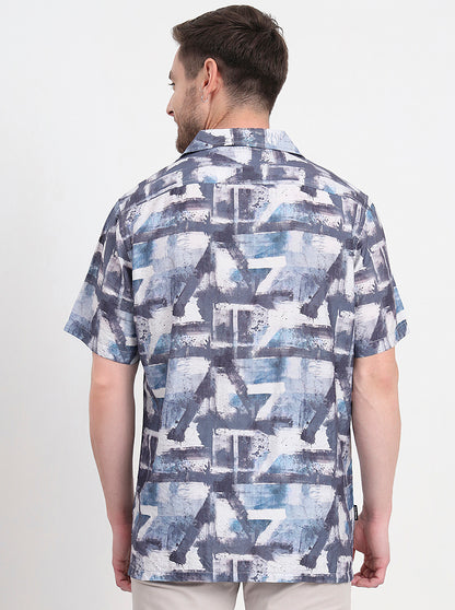 Blue Printed Slim Fit Casual Shirt | JadeBlue