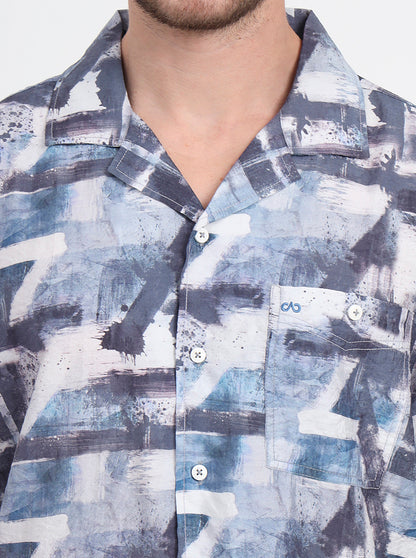 Blue Printed Slim Fit Casual Shirt | JadeBlue