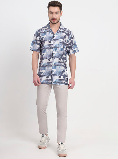 Blue Printed Slim Fit Casual Shirt | JadeBlue