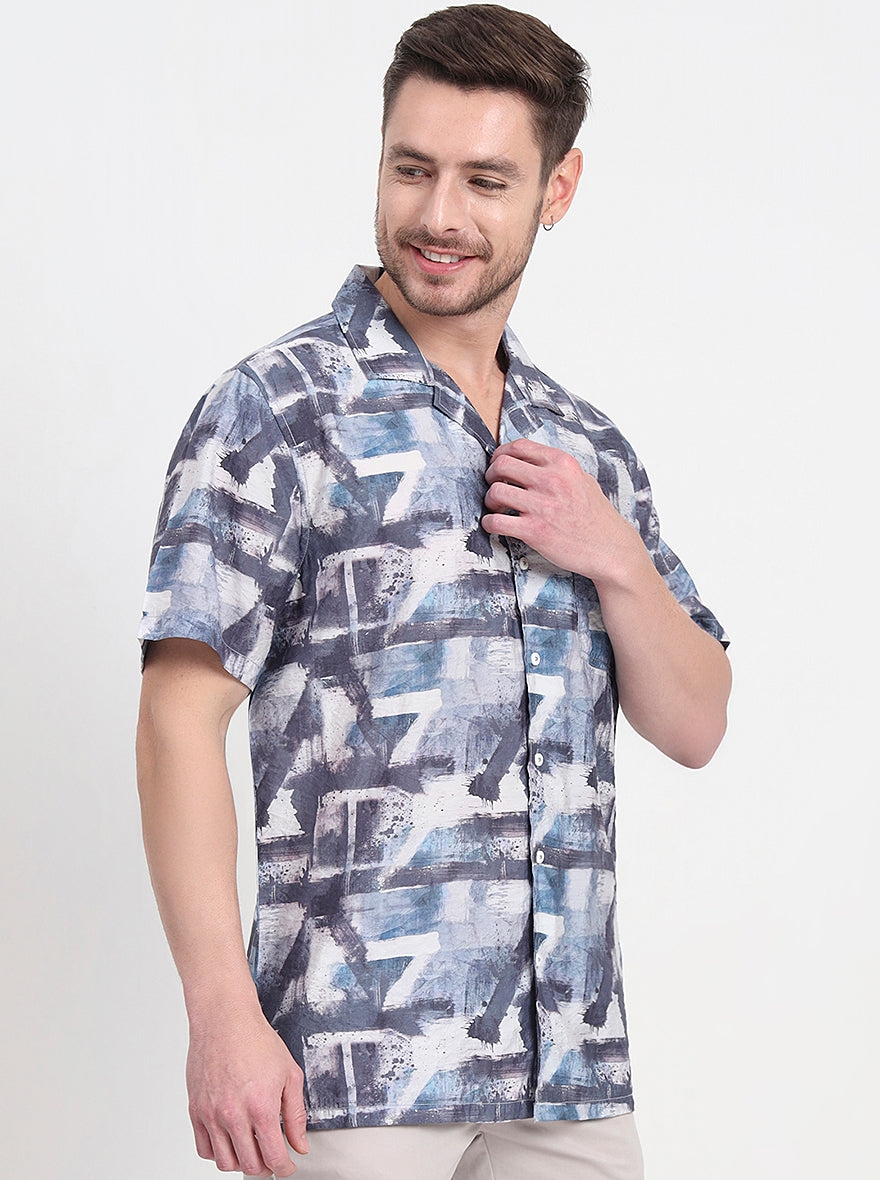 Blue Printed Slim Fit Casual Shirt | JadeBlue
