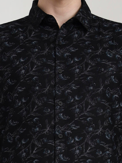 Black Printed Slim Fit Casual Shirt | Greenfibre