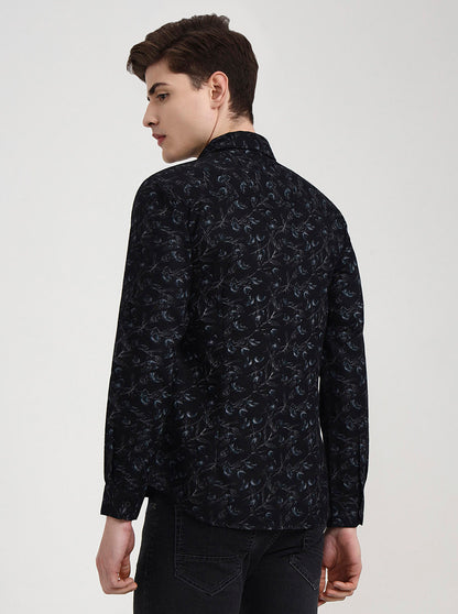 Black Printed Slim Fit Casual Shirt | Greenfibre