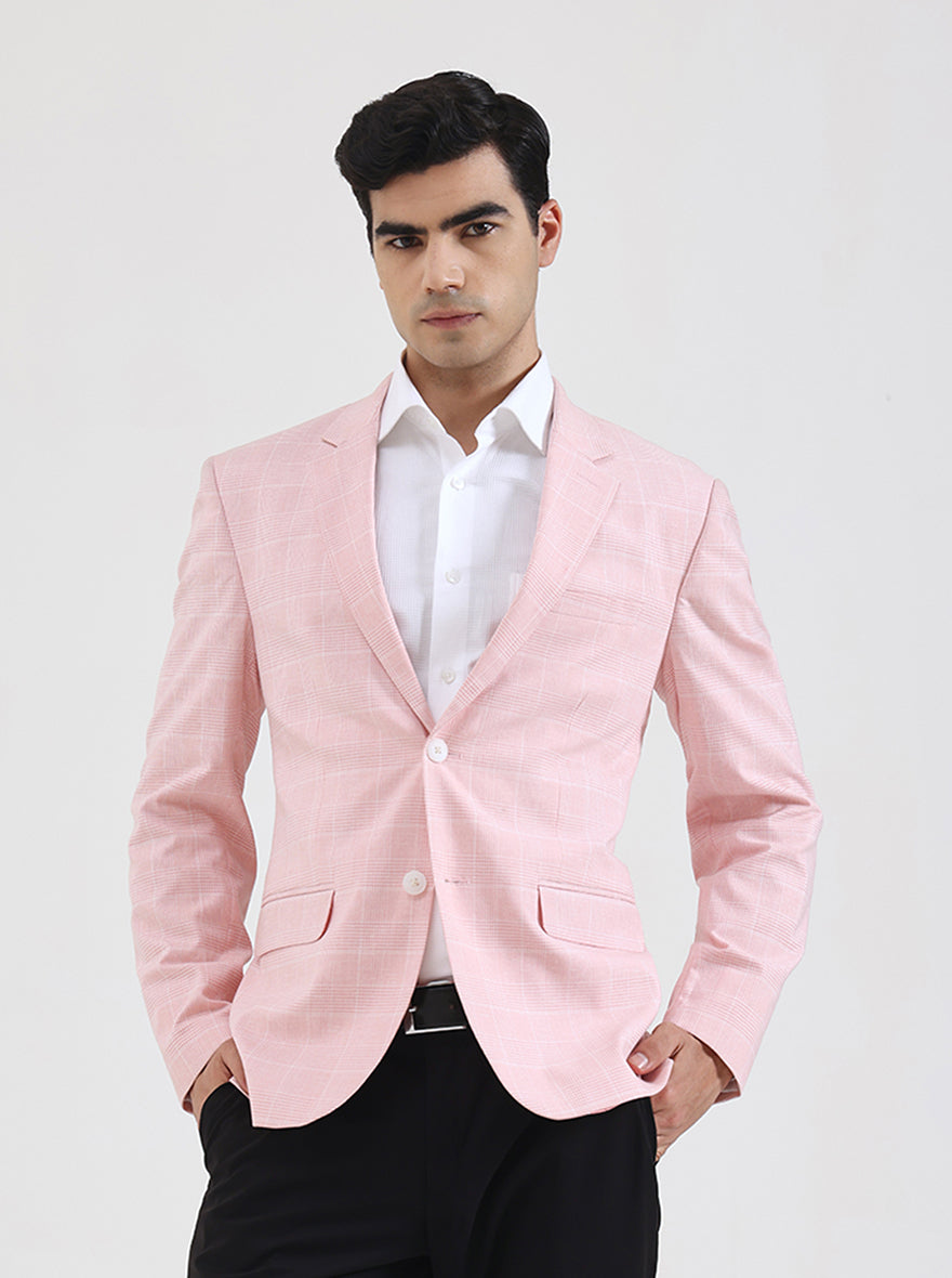 Pink Checked Regular Fit Blazer | JB Studio