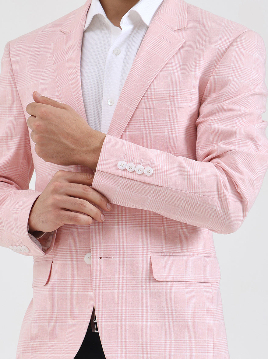 Pink Checked Regular Fit Blazer | JB Studio