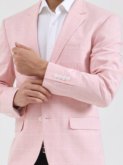 Pink Checked Regular Fit Blazer | JB Studio