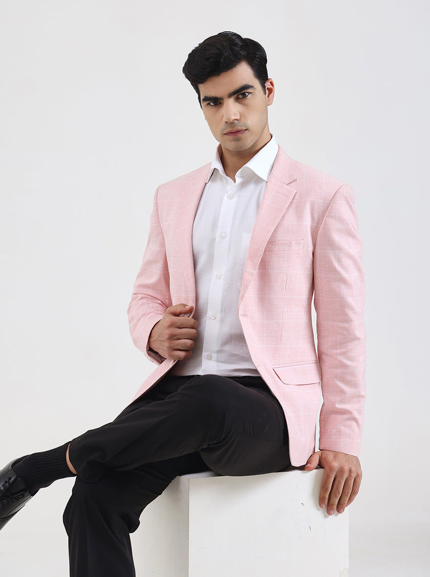 Pink Checked Regular Fit Blazer | JB Studio