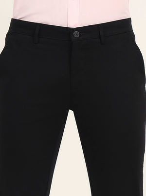 Black Solid Super Slim Fit Casual Trouser | Greenfibre
